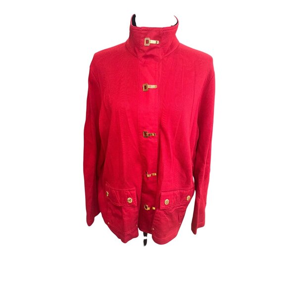 Lauren Ralph Lauren Red Cotton Jacket W/Gold Buckle Plus Size 1X Preppy Academic - Picture 3 of 13